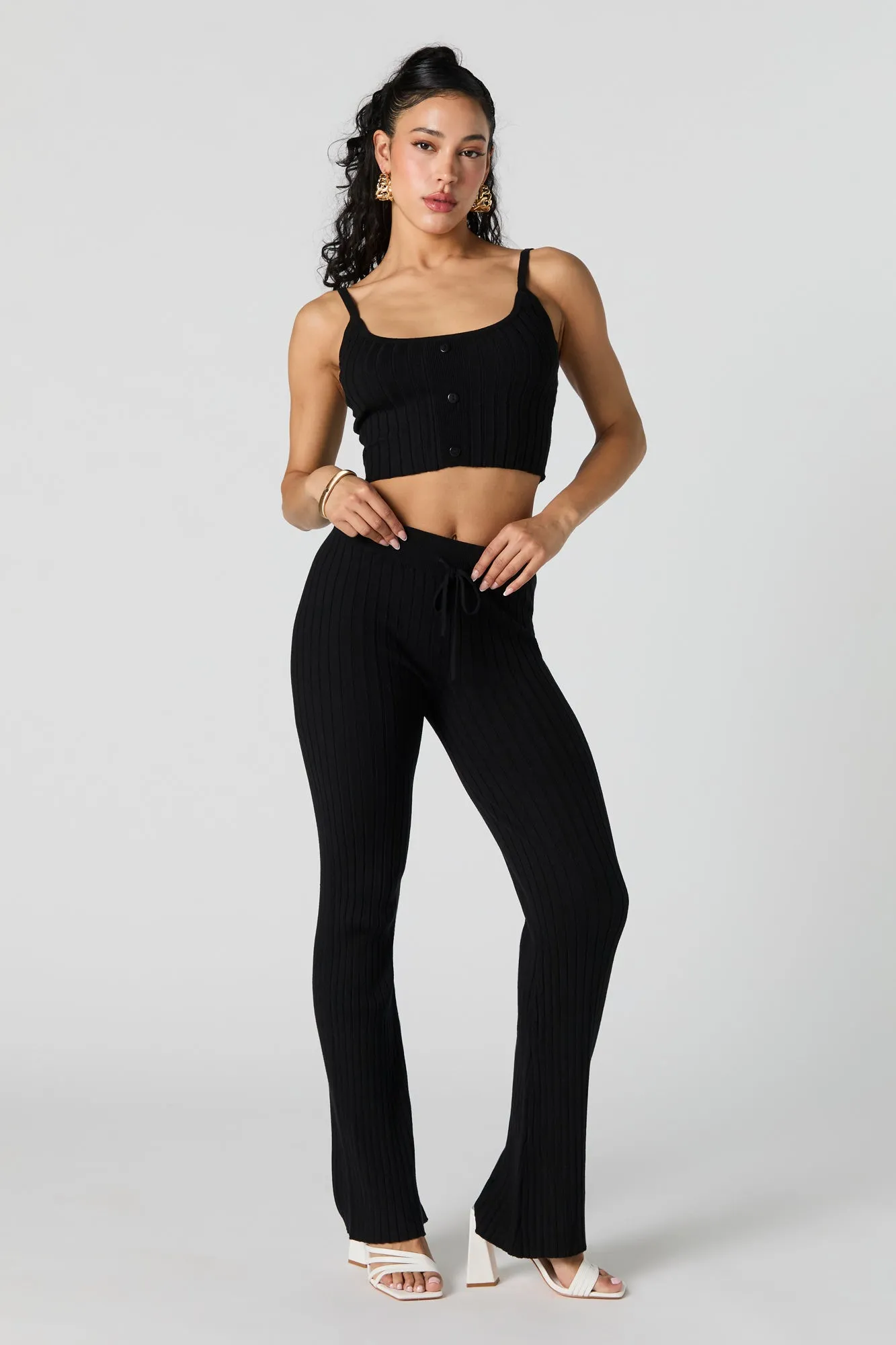 Pantalon en tricot côtelé avec taille coulissante