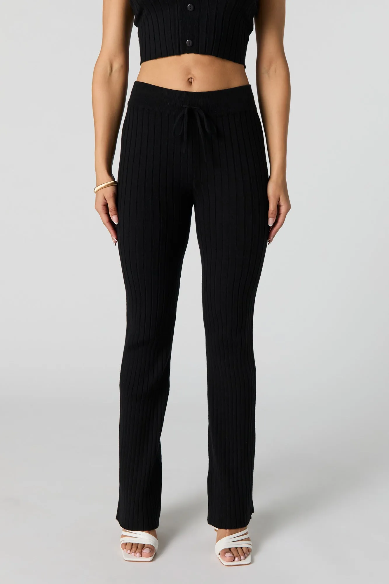 Pantalon en tricot côtelé avec taille coulissante