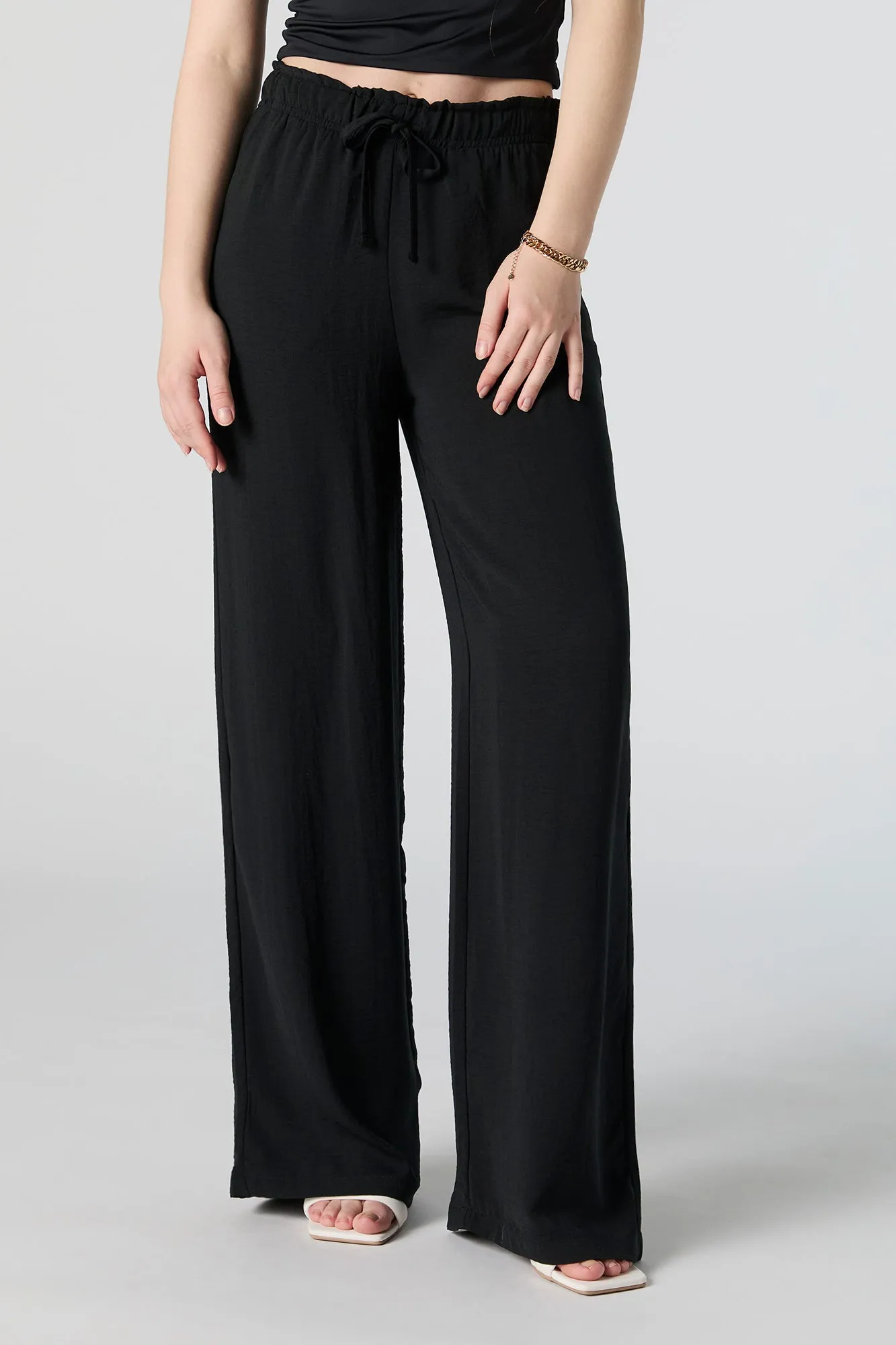 Pantalon à jambe large fluide avec taille coulissante