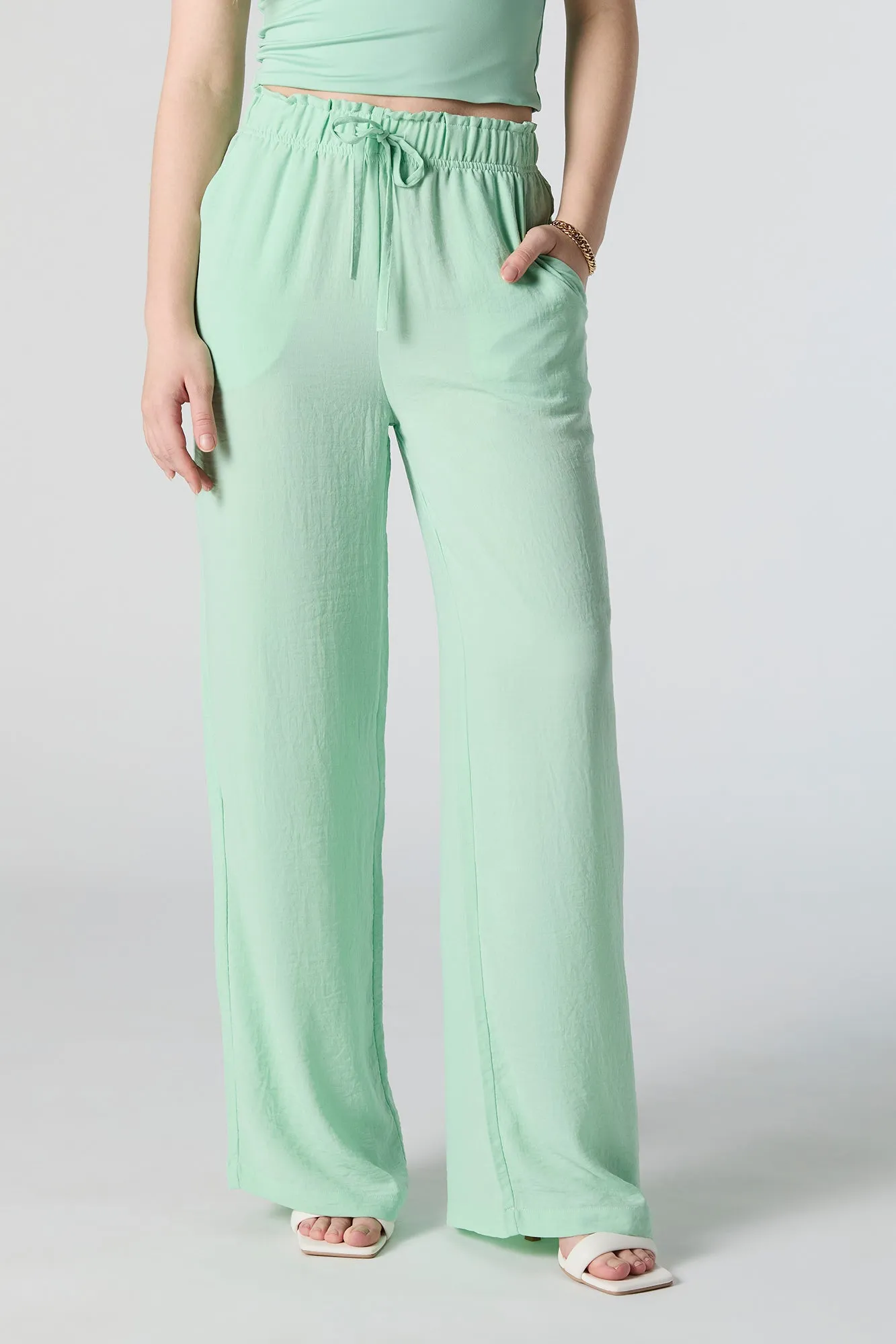 Pantalon à jambe large fluide avec taille coulissante