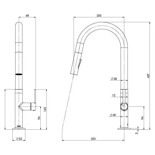 Phoenix Lexi MKII Pull Out Sink Mixer Matte Black