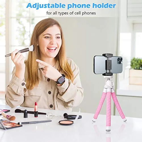 Portable, Flexible Phone Tripod w/Wireless Remote and Universal Clip, Pink