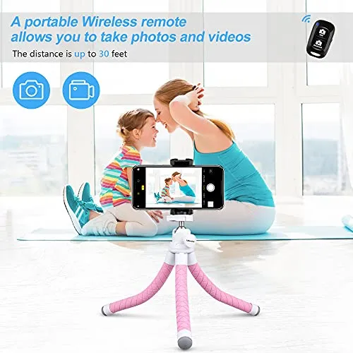 Portable, Flexible Phone Tripod w/Wireless Remote and Universal Clip, Pink