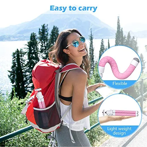Portable, Flexible Phone Tripod w/Wireless Remote and Universal Clip, Pink