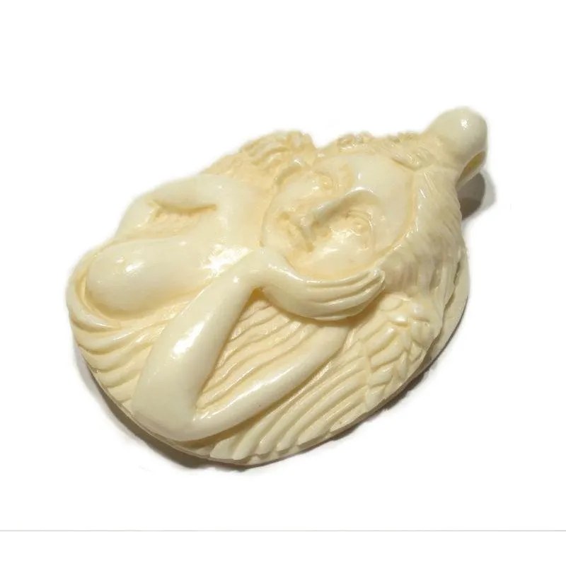 "Seductive" Siren Hand Carved Cow Bone Bead Pendant