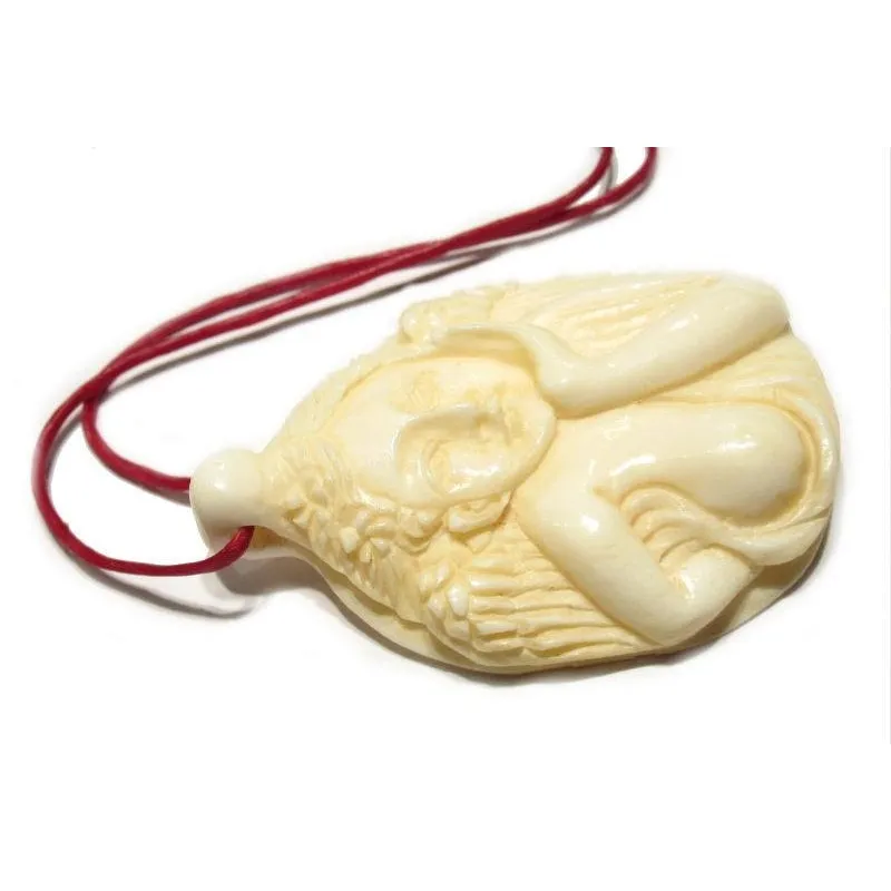 "Seductive" Siren Hand Carved Cow Bone Bead Pendant