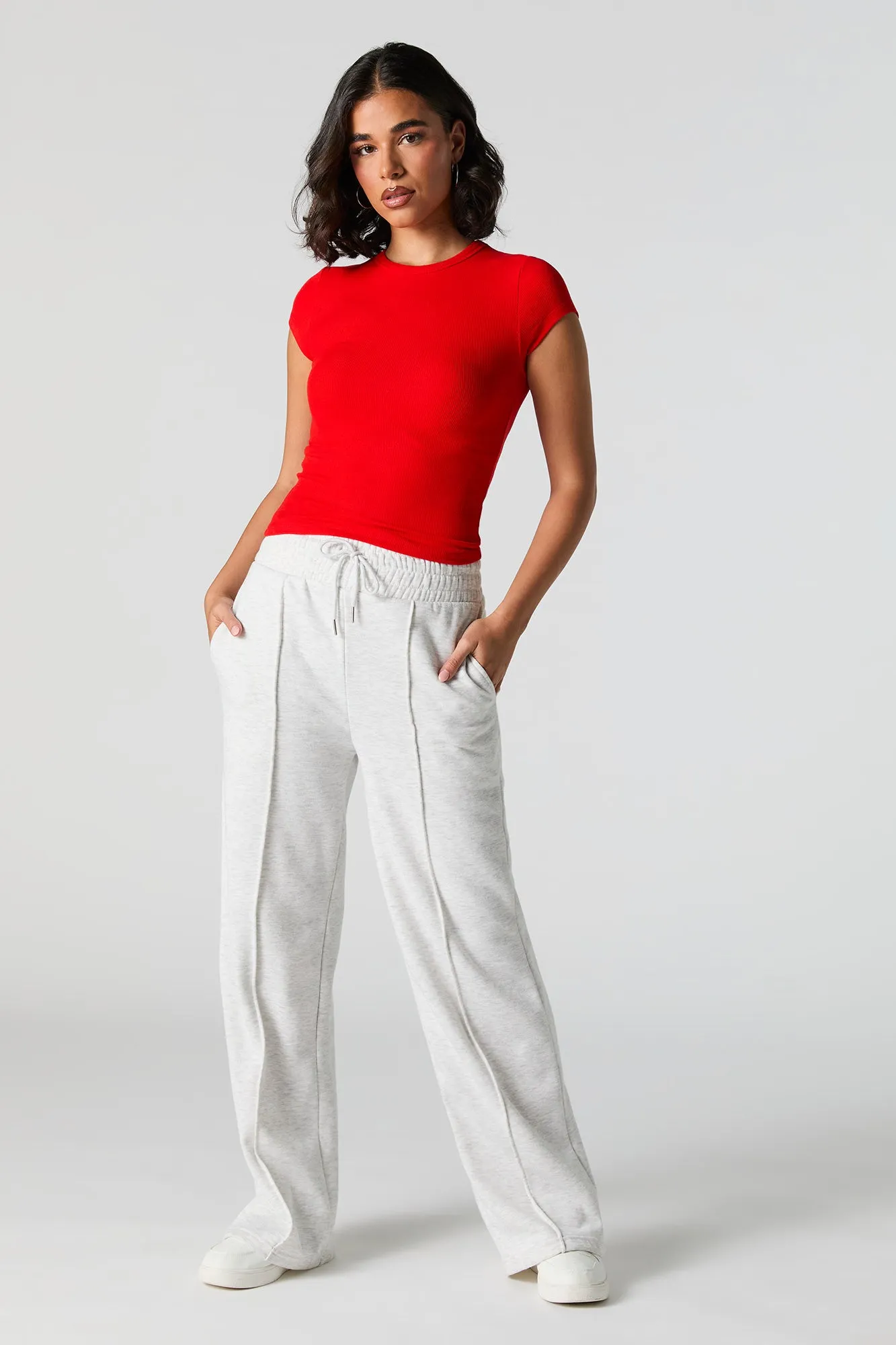 Ribbed High Neck T-Shirt