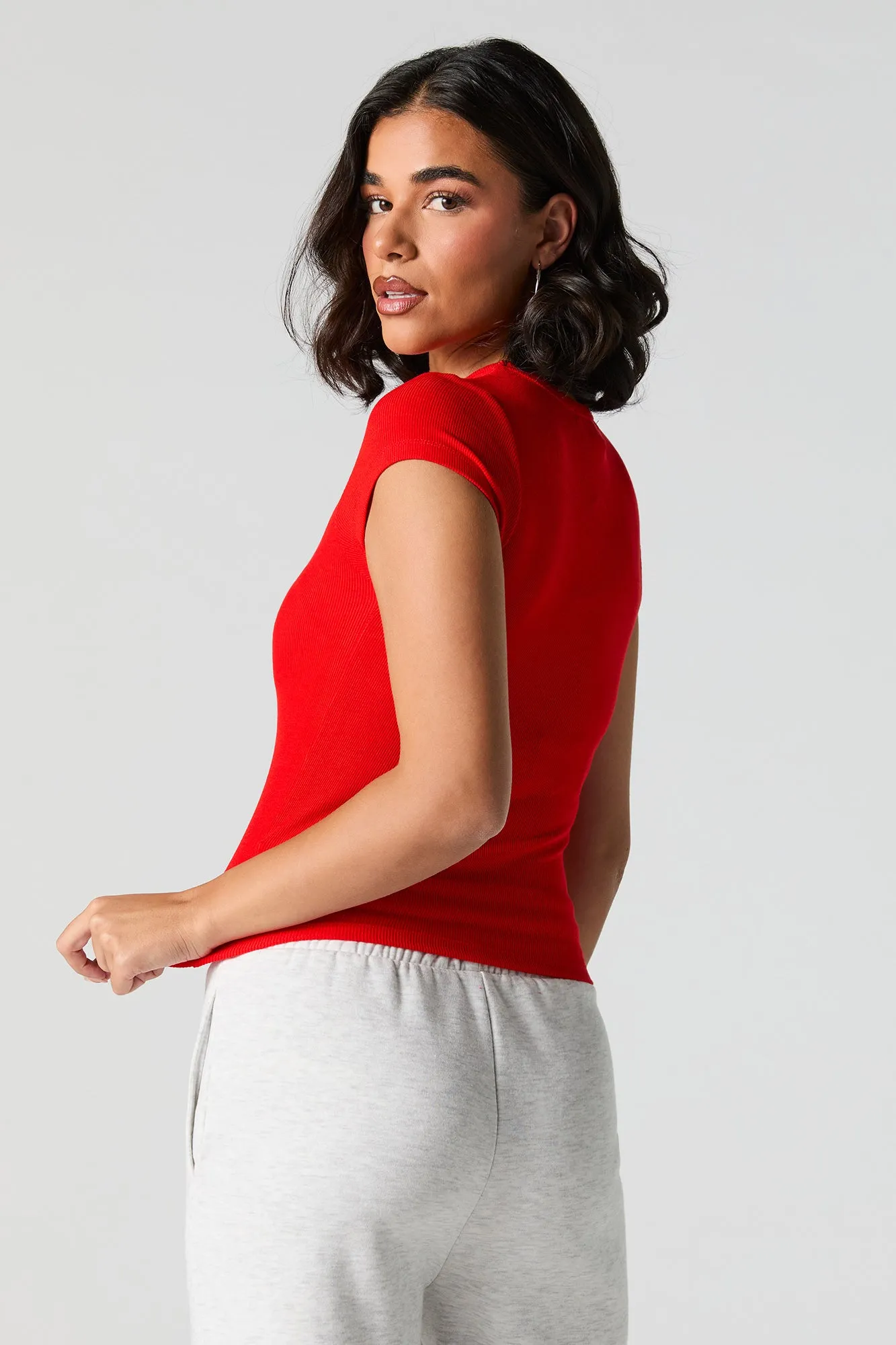 Ribbed High Neck T-Shirt