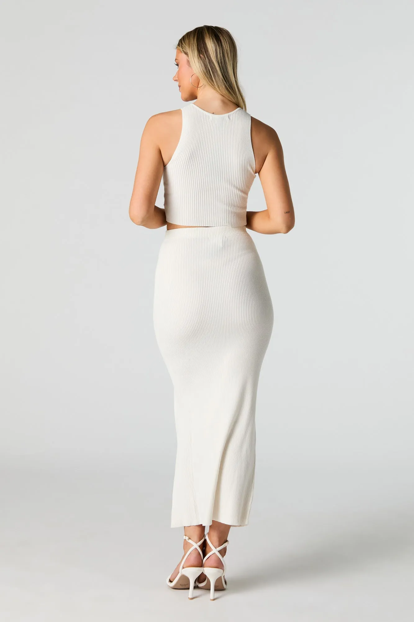 Ribbed Slit Midi Skirt