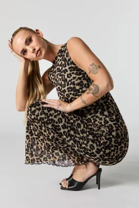 Robe maxi sans manches en filet imprimé avec col montant