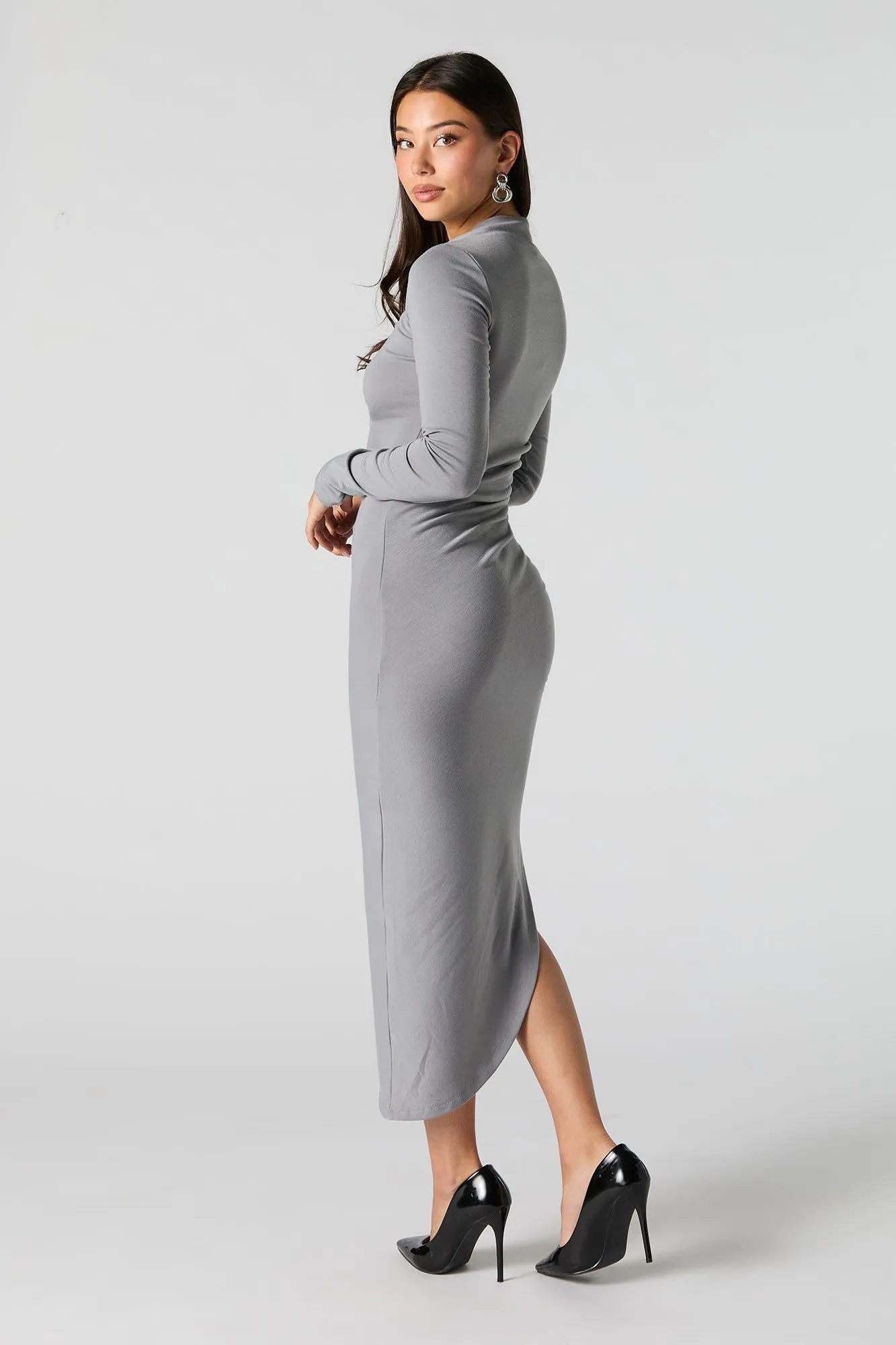 Robe midi Bodycon asymétrique à manches longues