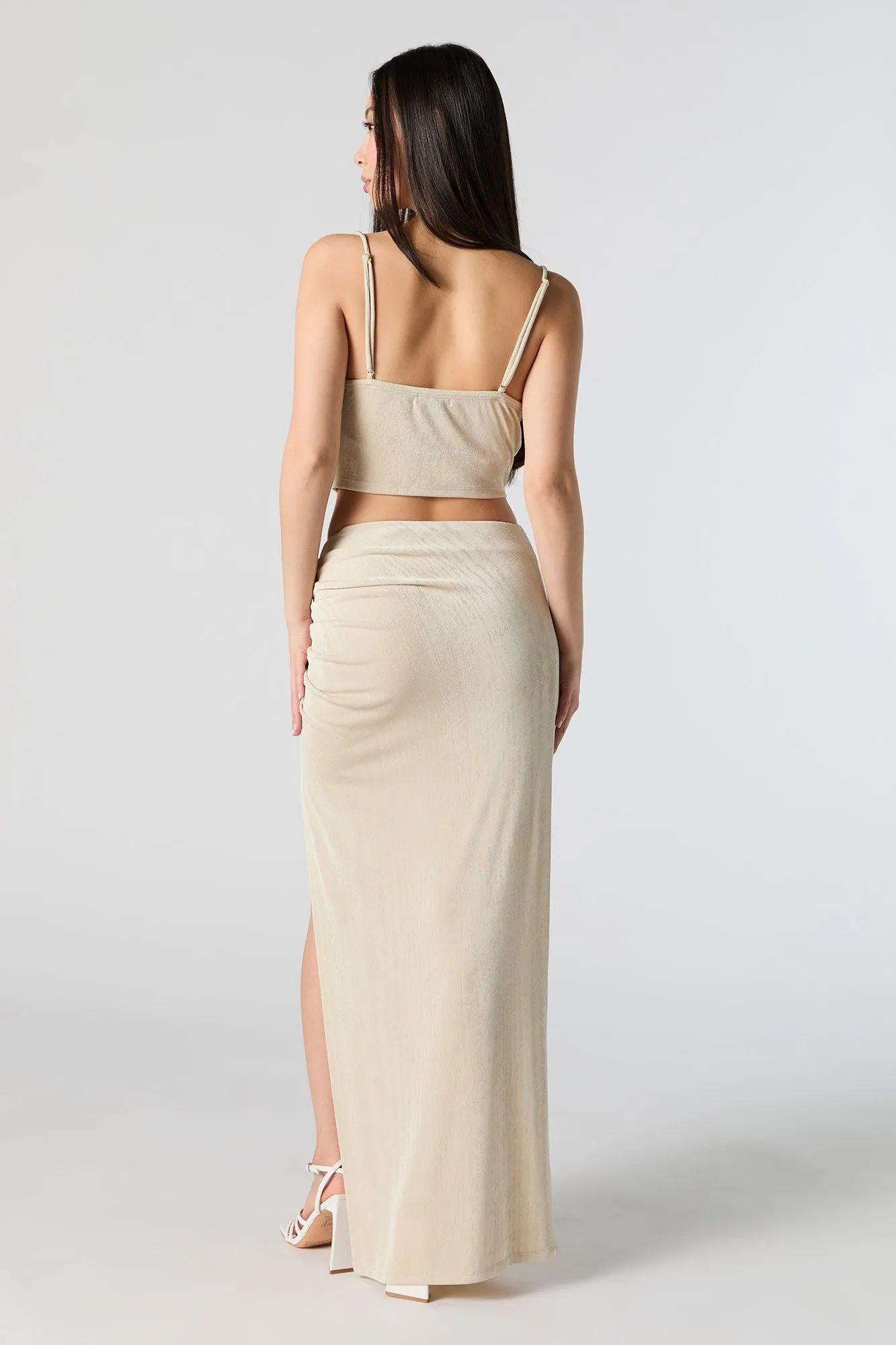 Ruched Slit Maxi Skirt