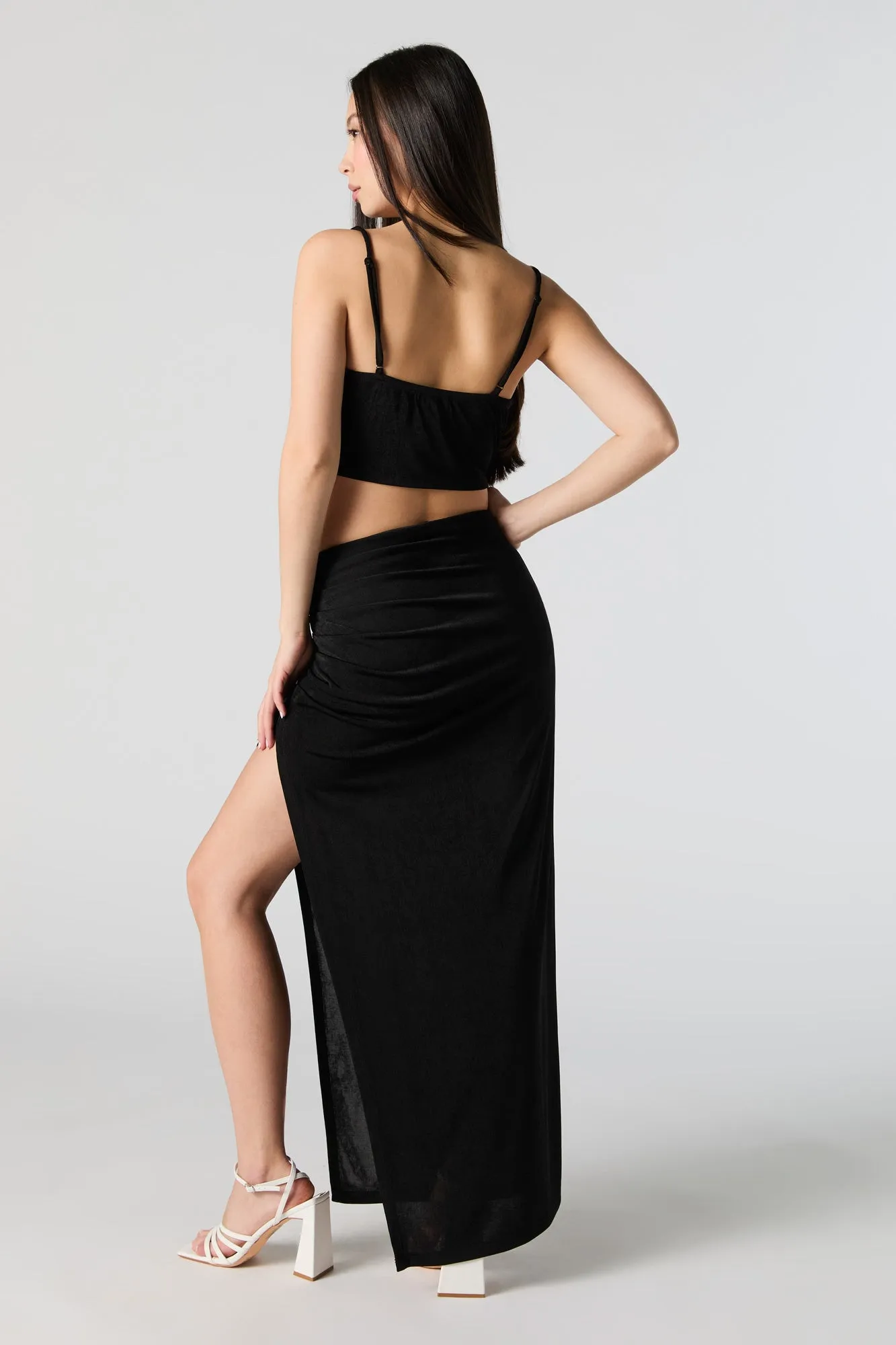 Ruched Slit Maxi Skirt
