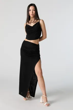 Ruched Slit Maxi Skirt