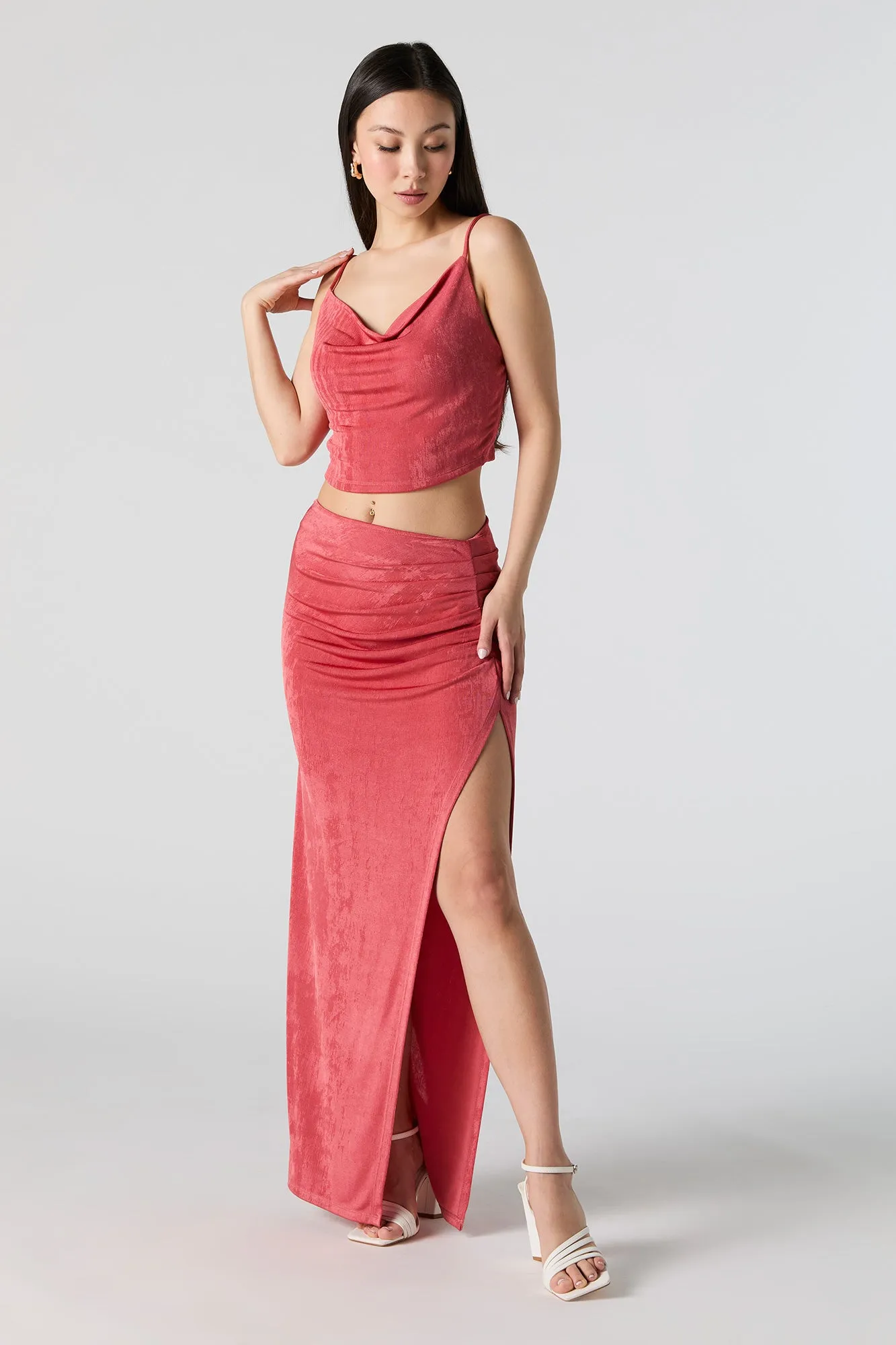Ruched Slit Maxi Skirt