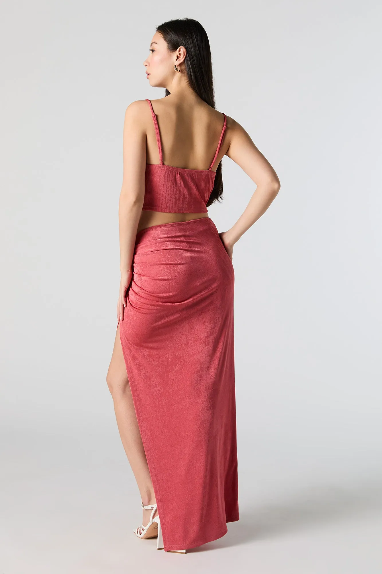 Ruched Slit Maxi Skirt