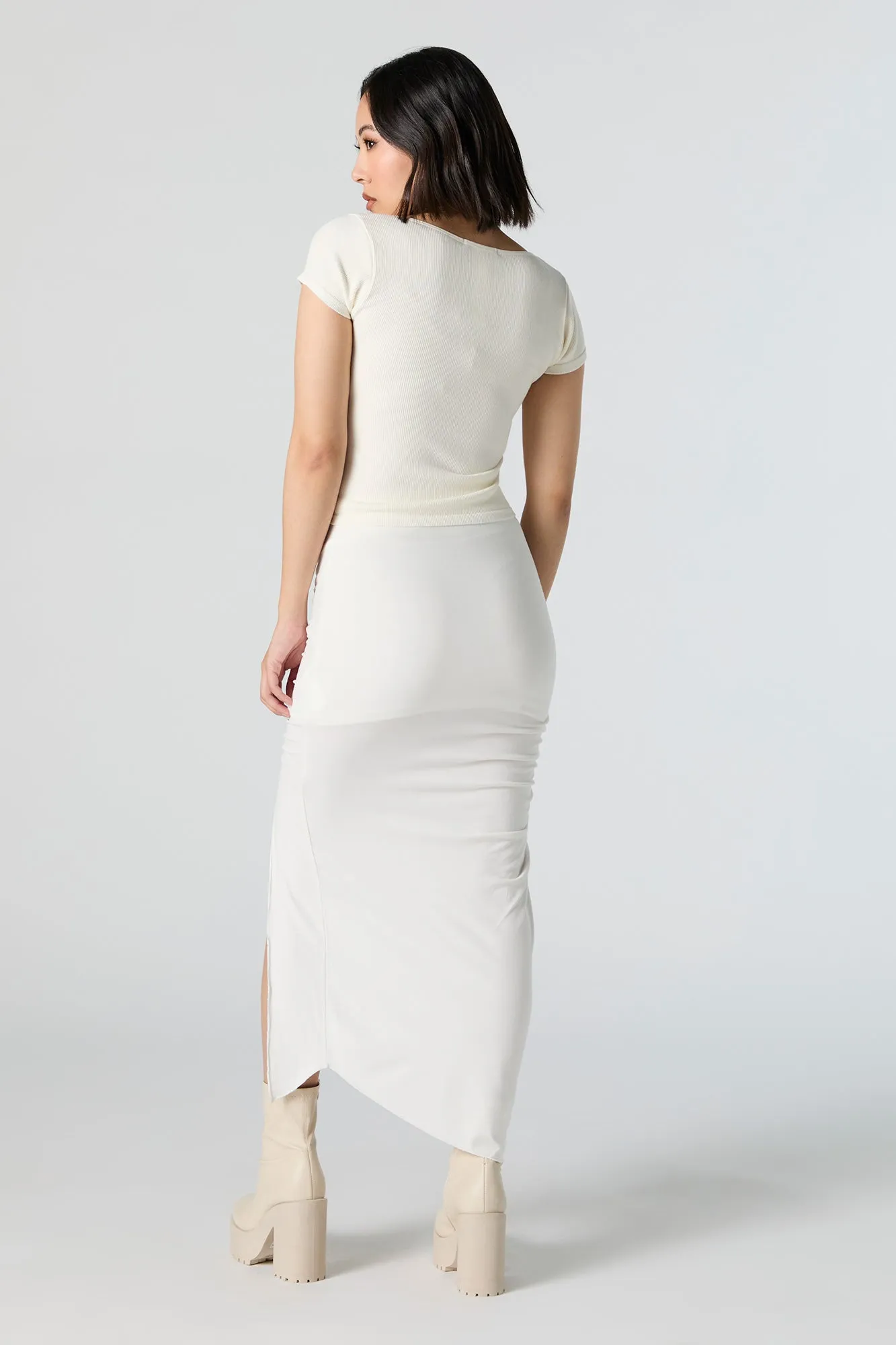 Ruched Slit Midi Skirt