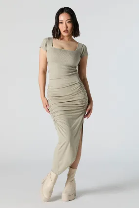 Ruched Slit Midi Skirt