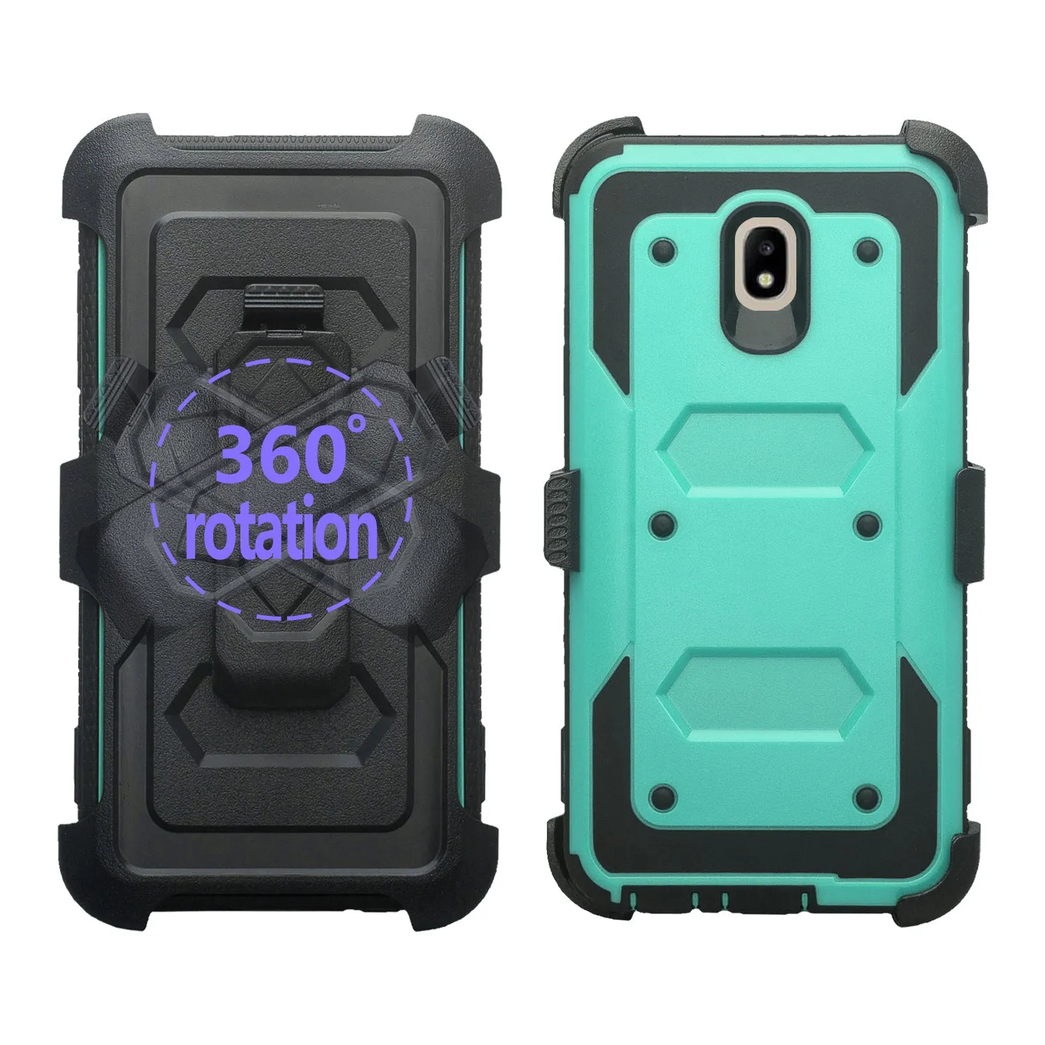 Samsung Galaxy J7 V 2nd Gen/J7 Crown/J7 Top/J7 2018/J7 Star/J7 Achieve/J7 Refine/J7 Aero/J7 Aura Case, Triple Protection 3-1 w/ Built in Screen Protector Heavy Duty Holster Shell Combo Case - Teal