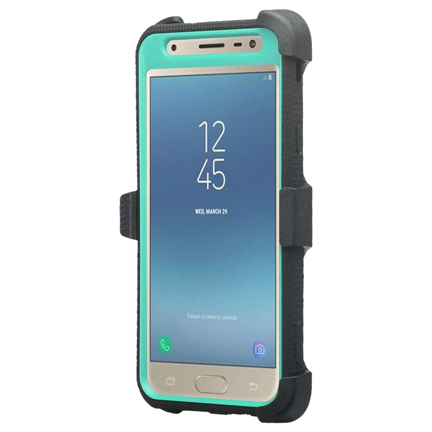 Samsung Galaxy J7 V 2nd Gen/J7 Crown/J7 Top/J7 2018/J7 Star/J7 Achieve/J7 Refine/J7 Aero/J7 Aura Case, Triple Protection 3-1 w/ Built in Screen Protector Heavy Duty Holster Shell Combo Case - Teal