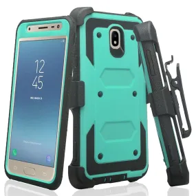 Samsung Galaxy J7 V 2nd Gen/J7 Crown/J7 Top/J7 2018/J7 Star/J7 Achieve/J7 Refine/J7 Aero/J7 Aura Case, Triple Protection 3-1 w/ Built in Screen Protector Heavy Duty Holster Shell Combo Case - Teal