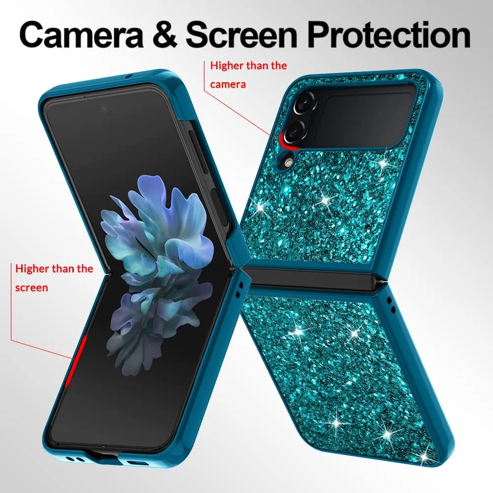 Samsung Galaxy Z Flip 4 Case Bling Glitter Cute Case Women - Blue