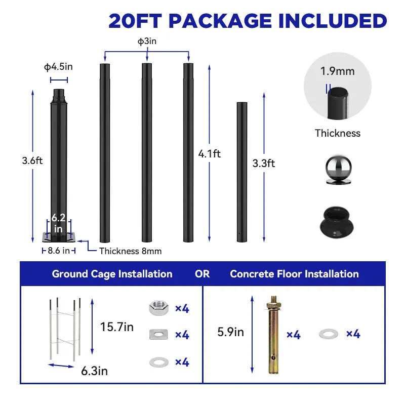 Solar Street Light Split Pole 13FT/16FT/20FT