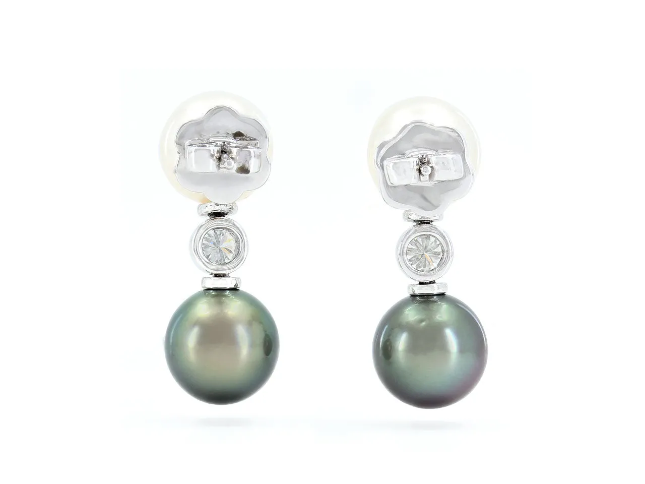 South Sea and Tahitian Pearl and Diamond Earrings in 18K White Gold