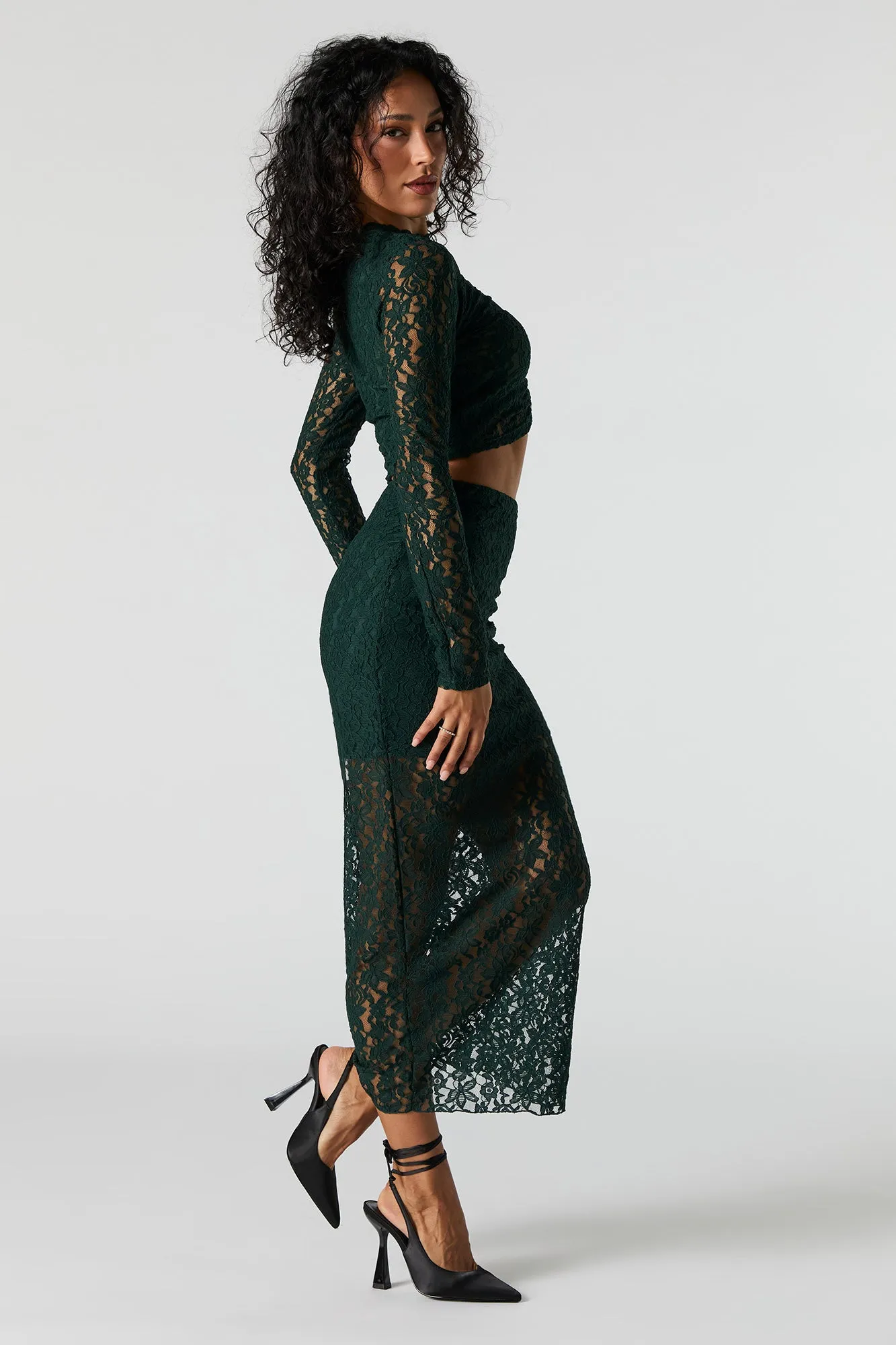 Sparkle Floral Lace Midi Skirt