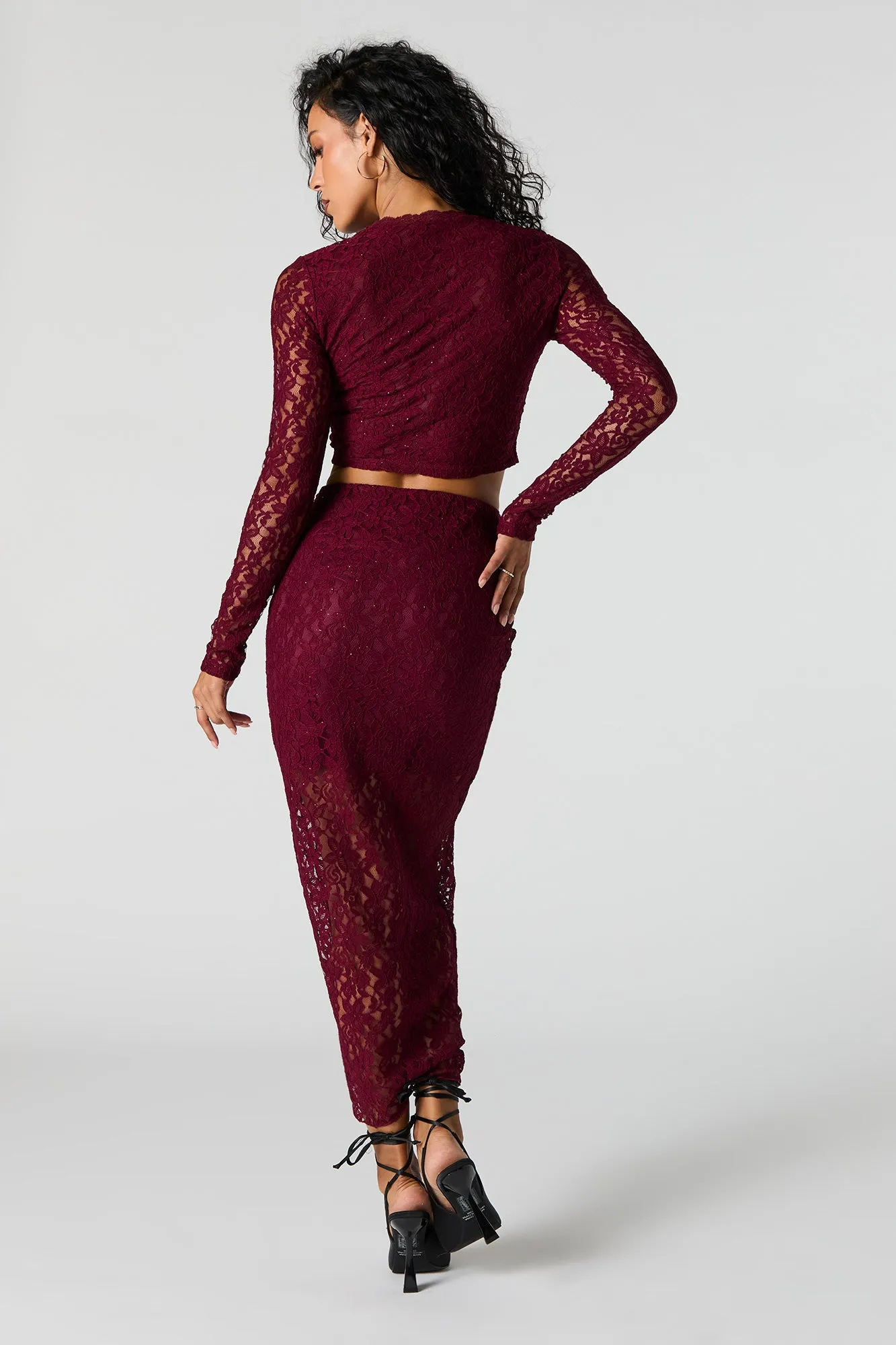 Sparkle Floral Lace Midi Skirt