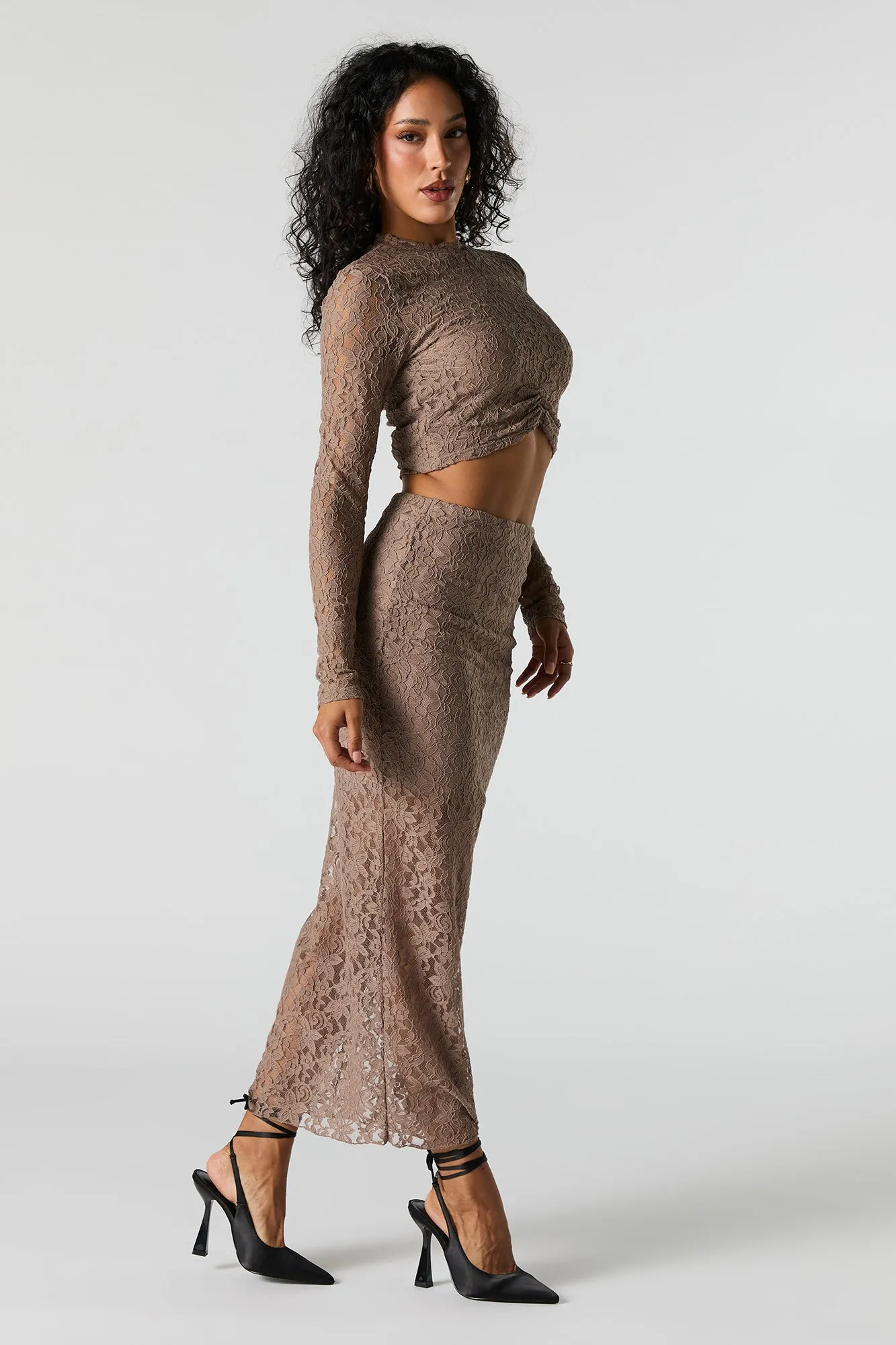 Sparkle Floral Lace Midi Skirt