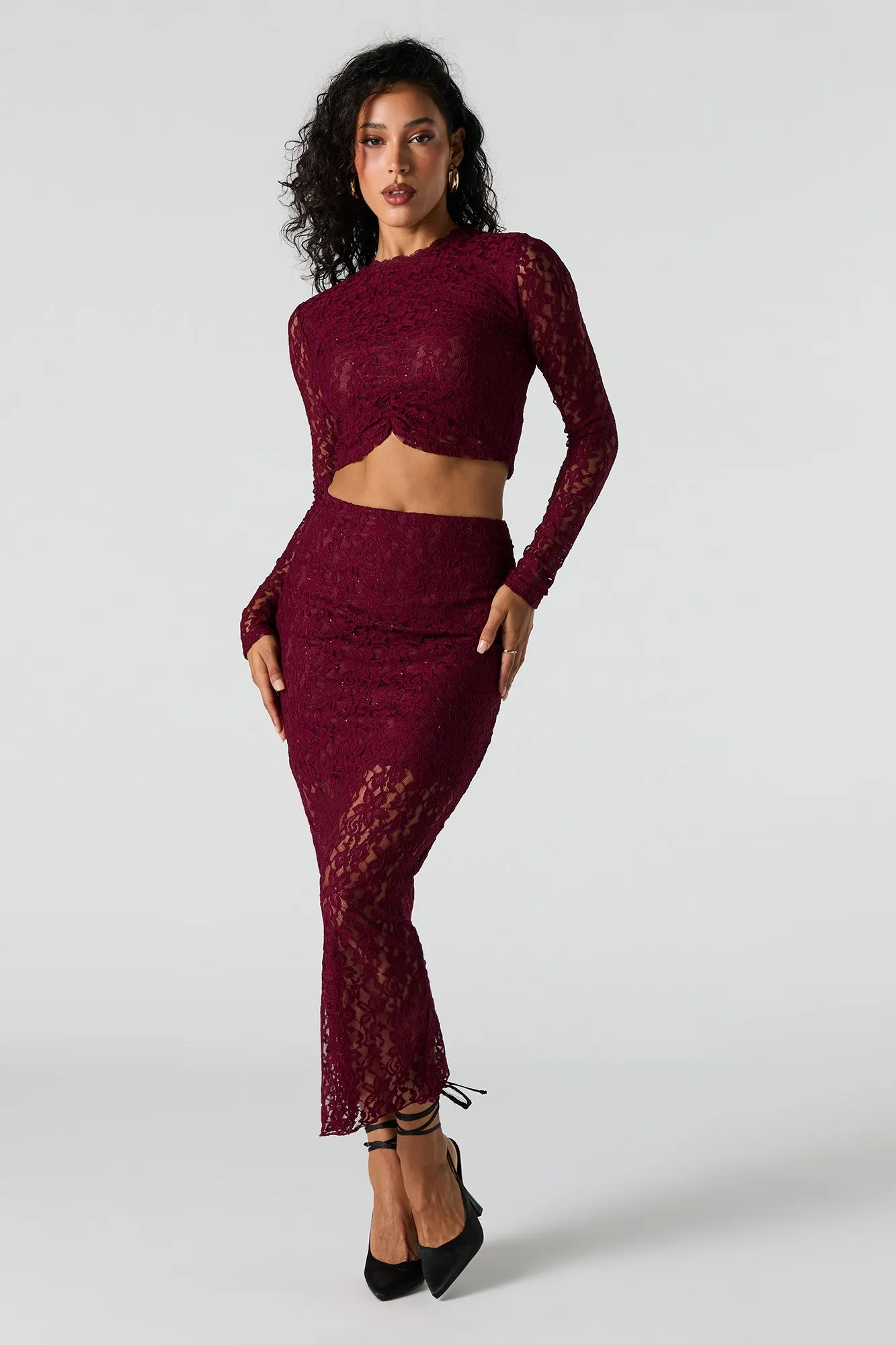Sparkle Floral Lace Midi Skirt