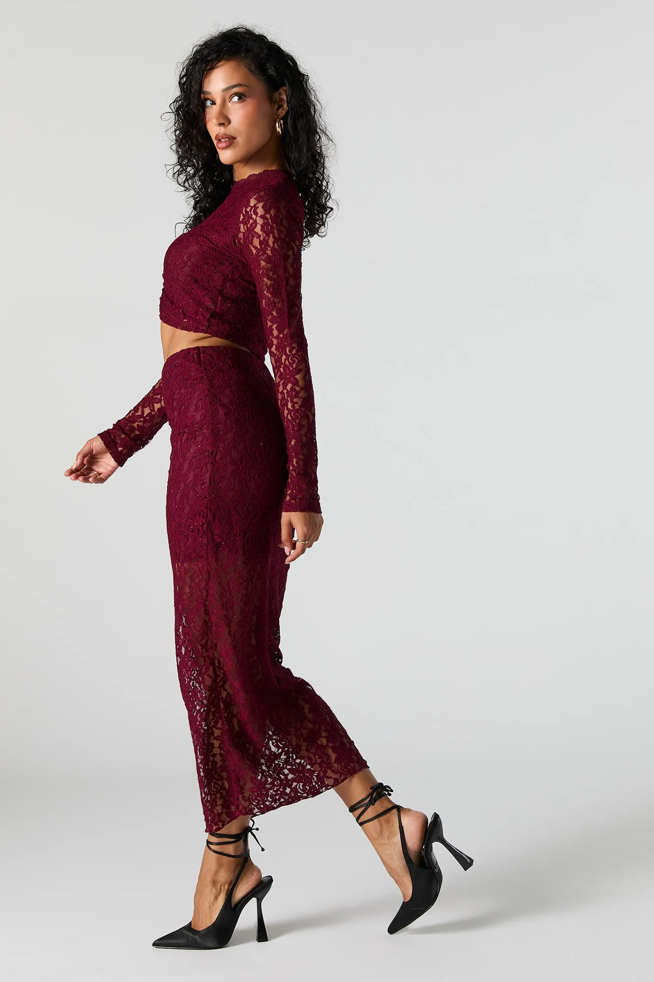 Sparkle Floral Lace Midi Skirt