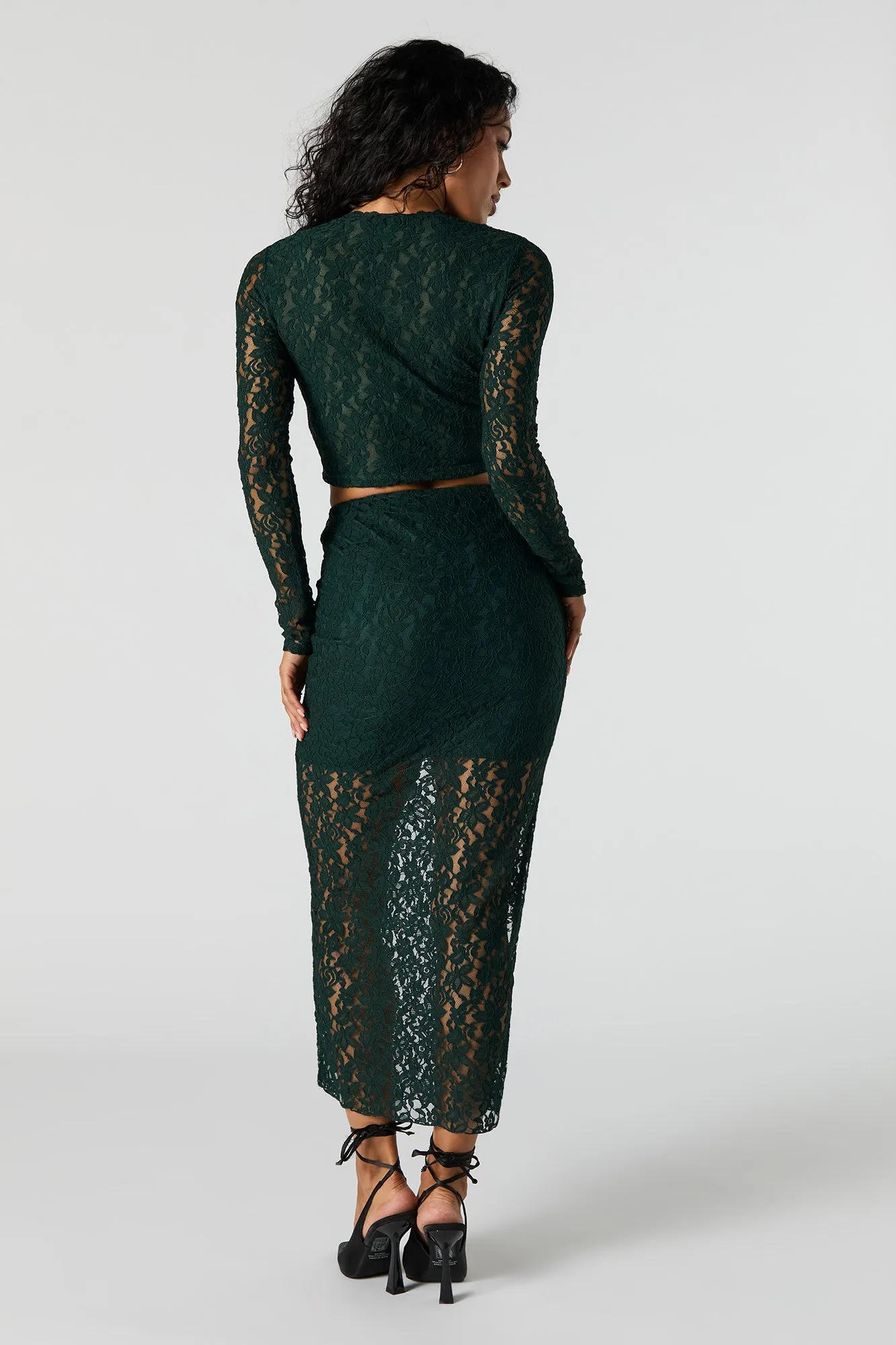 Sparkle Floral Lace Midi Skirt
