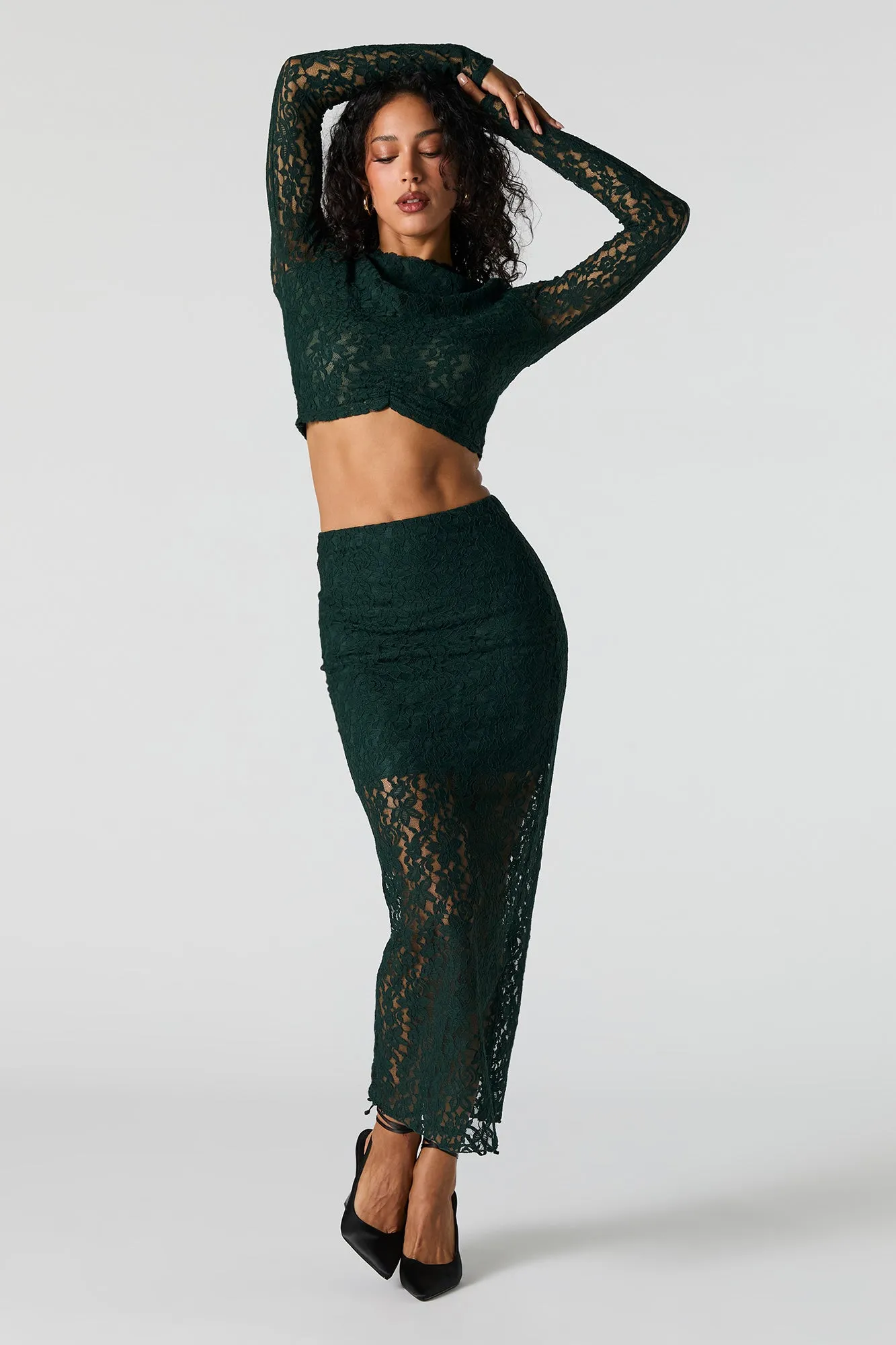 Sparkle Floral Lace Midi Skirt