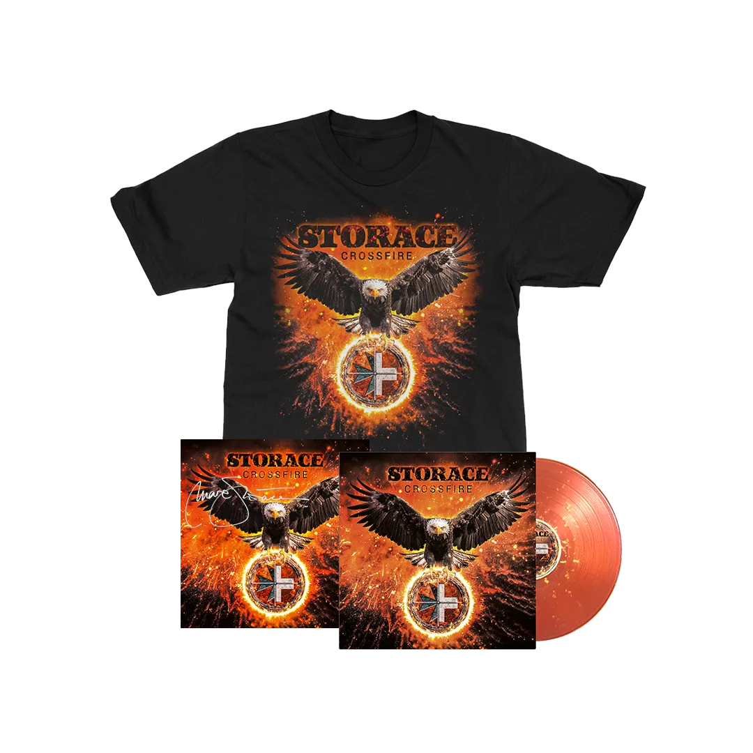 Storace - Crossfire - 1LP Red/Yellow Spatter, T-Shirt, Art Card (signed)