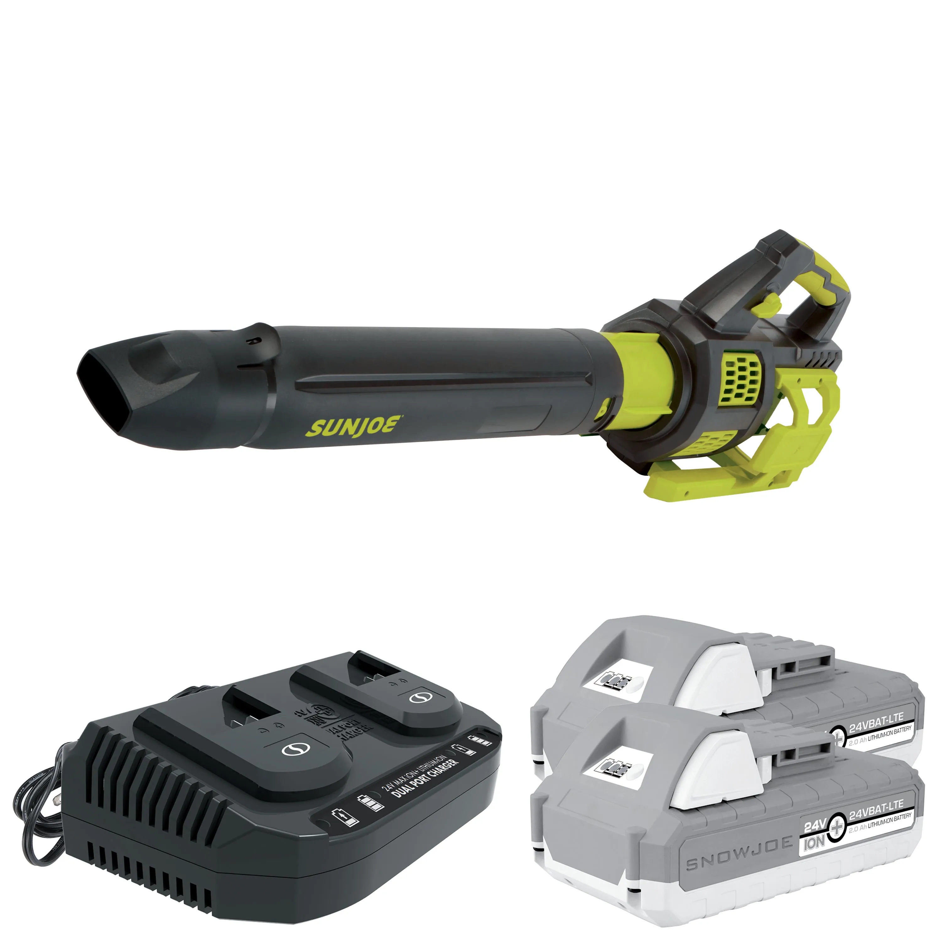 Sun Joe 24V-X2-JB500 Cordless Brushless Turbine Jet Blower | W/ 2 x 2.0-Ah Batteries   Charger