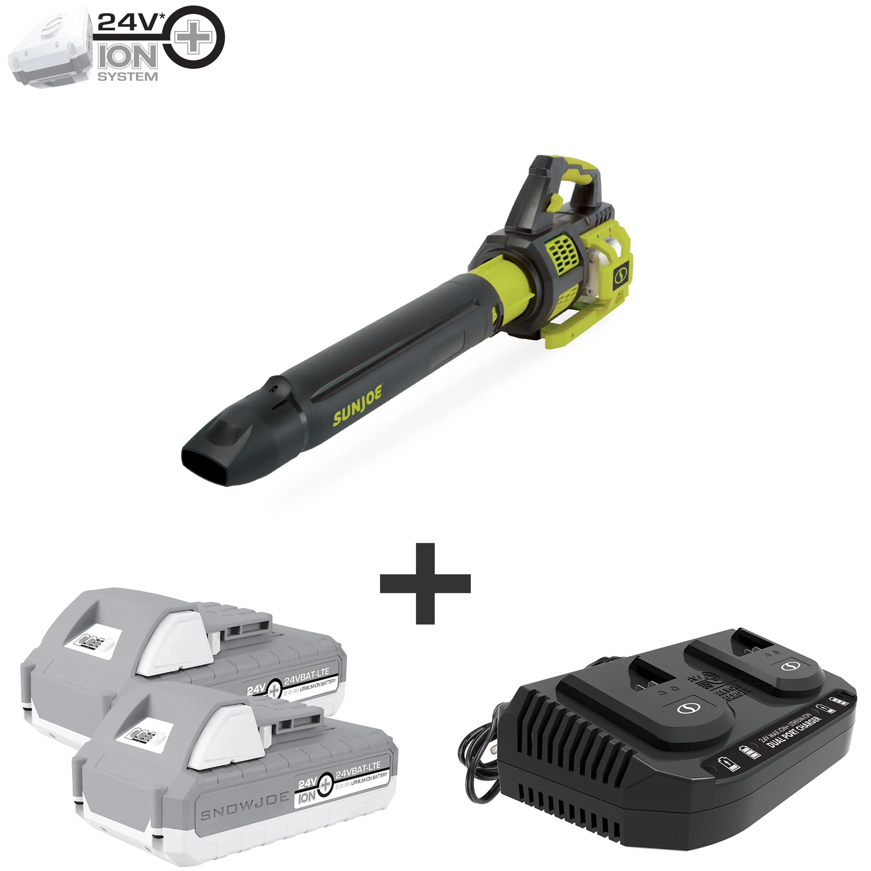 Sun Joe 24V-X2-JB500 Cordless Brushless Turbine Jet Blower | W/ 2 x 2.0-Ah Batteries   Charger