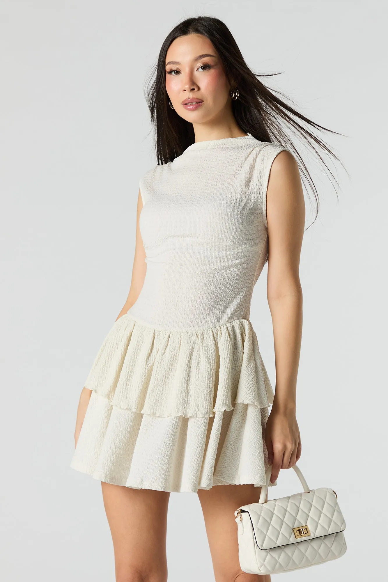 Textured Tiered Mini Dress