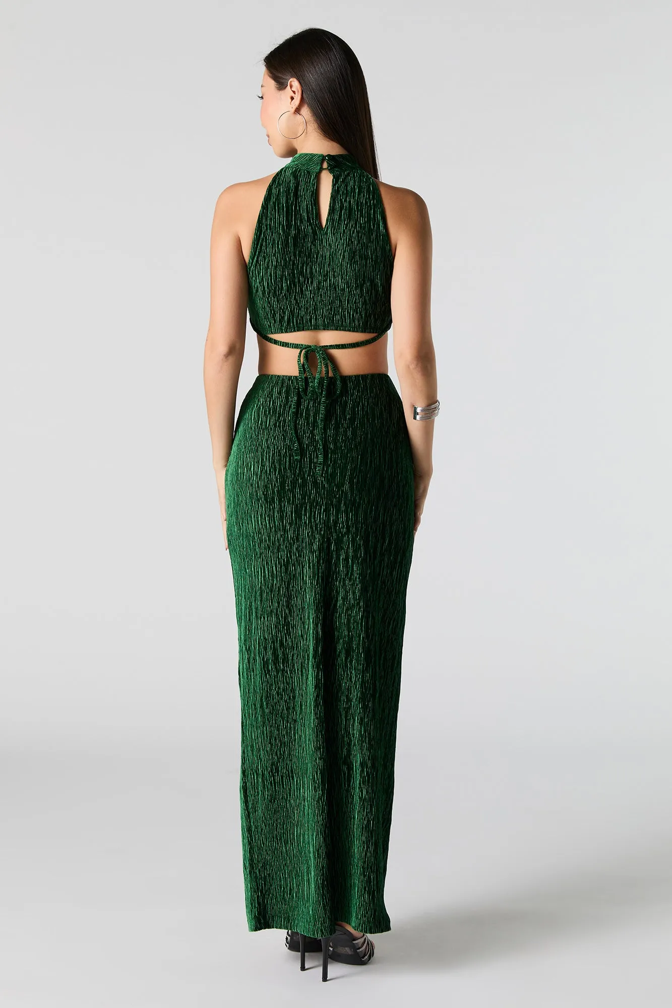 Textured Velvet Slit Maxi Skirt