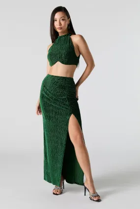 Textured Velvet Slit Maxi Skirt