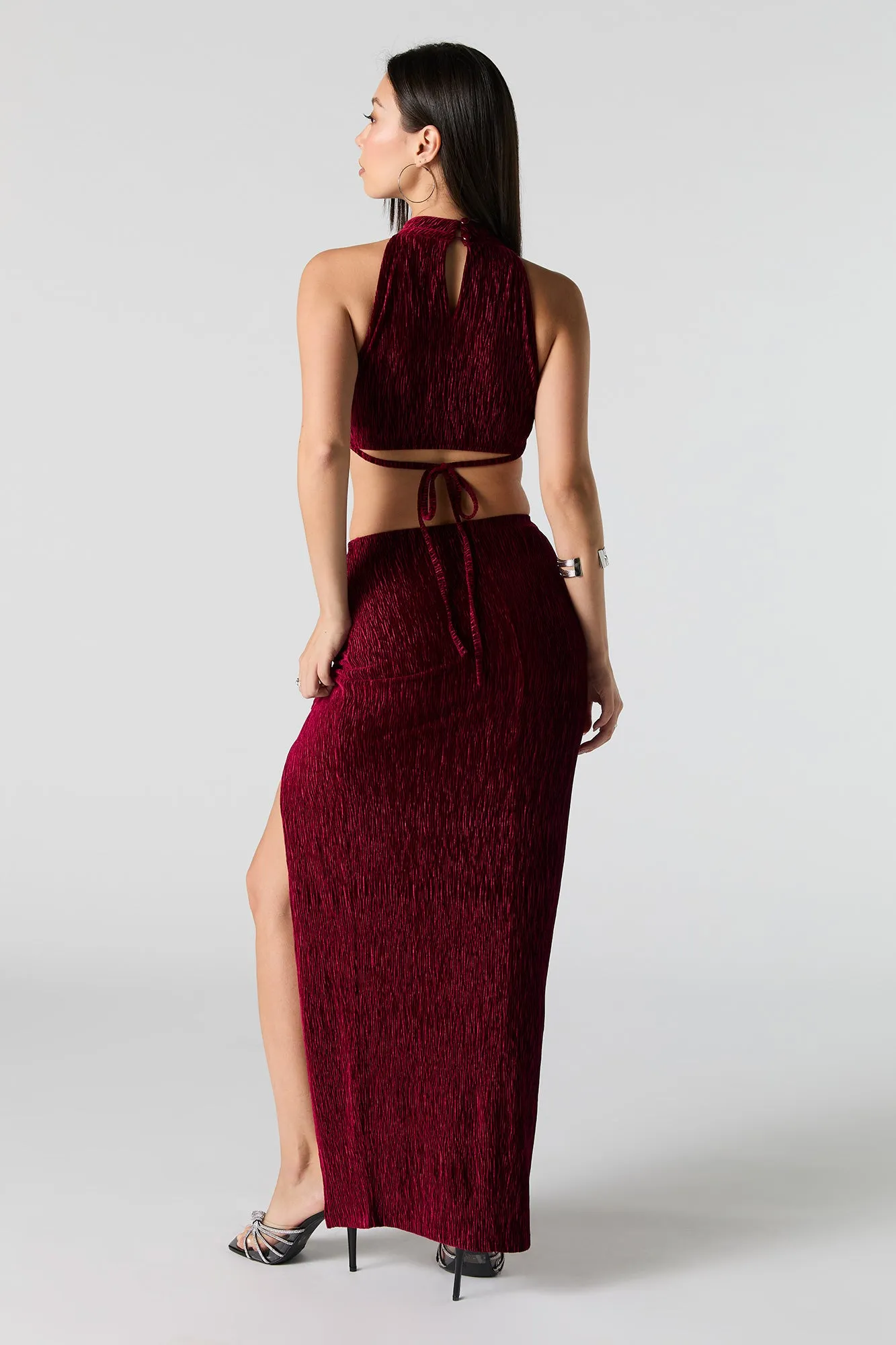 Textured Velvet Slit Maxi Skirt
