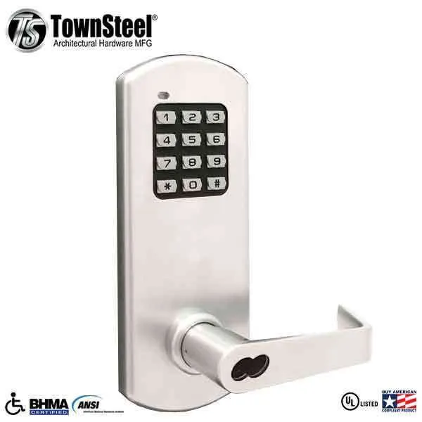 TownSteel - XCE2010S - Electronic Push Button Lever Set - IC Core ( SFIC ) - Rigid Lever Set - Satin Chrome  - Grade 1