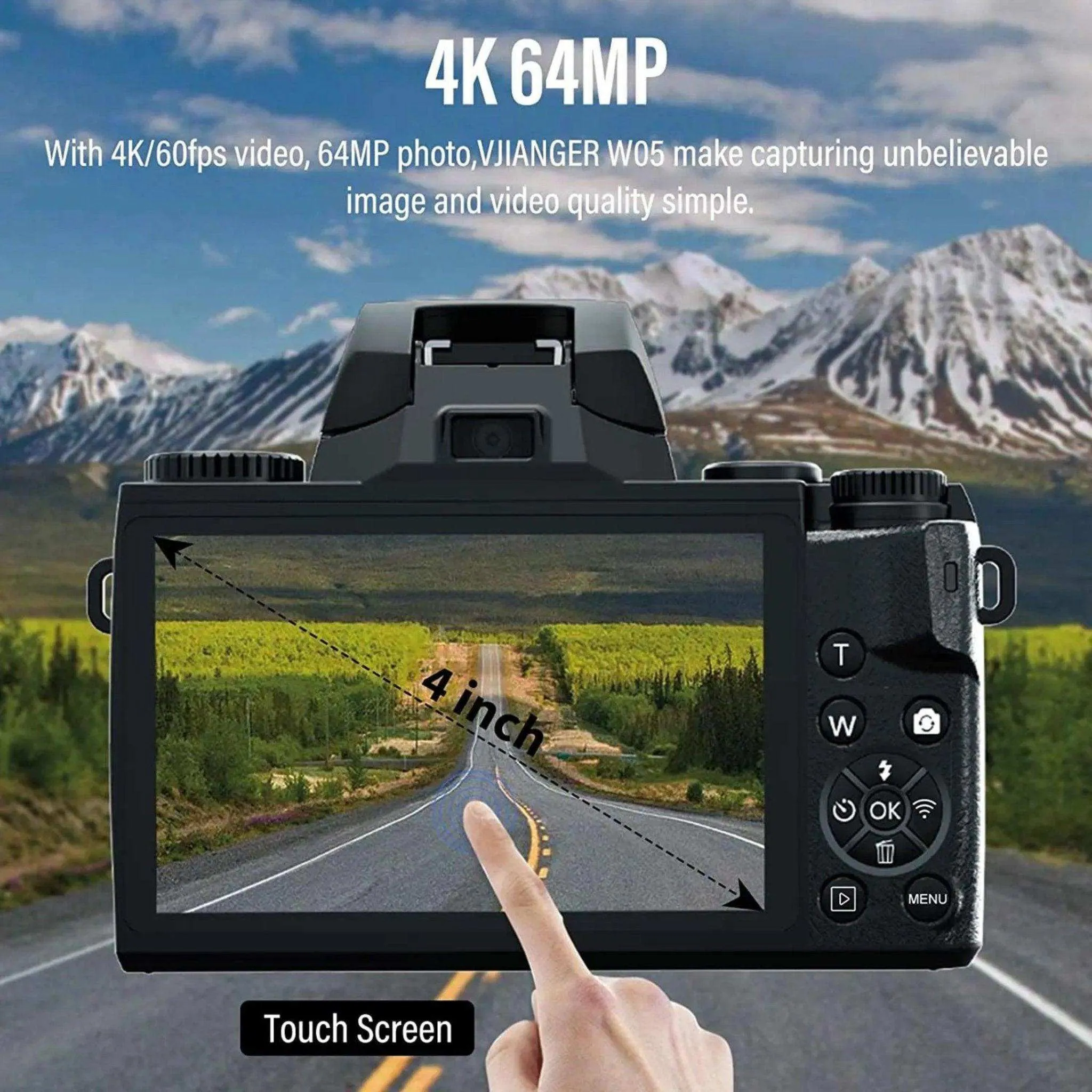 TUTT W5 4K/60fps Mirrorless 64MP Digital Camera and Camcorder 16X Zoom | Dual Camera for Selfie Vlogging | Full Combo   128GB SanDisk Pro Extreme SD/TF Kit