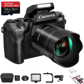 TUTT W5 4K/60fps Mirrorless 64MP Digital Camera and Camcorder 16X Zoom | Dual Camera for Selfie Vlogging | Full Combo   128GB SanDisk Pro Extreme SD/TF Kit