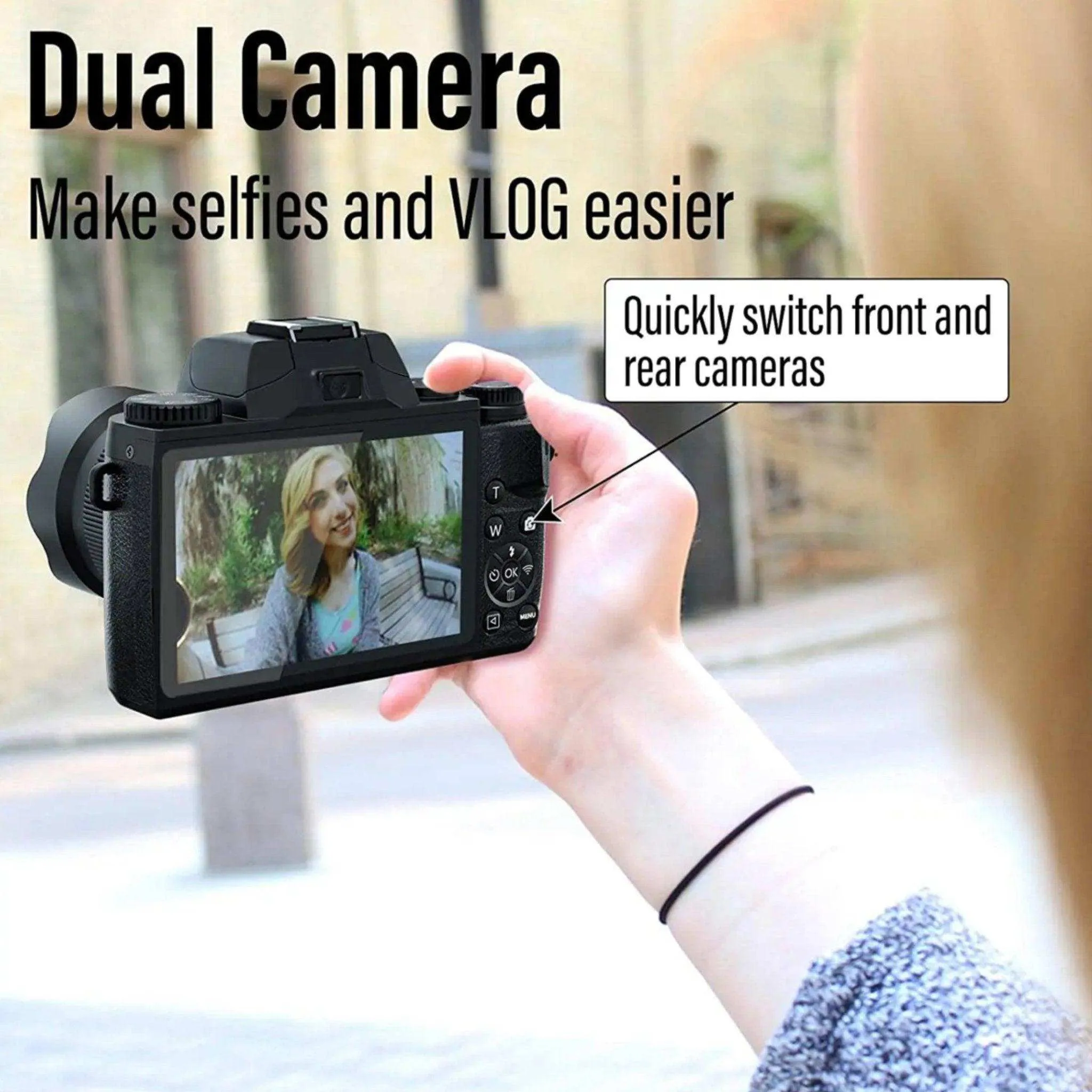 TUTT W5 4K/60fps Mirrorless 64MP Digital Camera and Camcorder 16X Zoom | Dual Camera for Selfie Vlogging | Full Combo   128GB SanDisk Pro Extreme SD/TF Kit