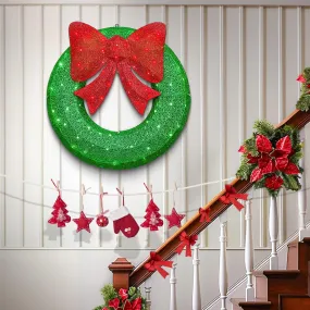 valiant 4-Piece Christmas Decoration Set, Pre-lit Artificial Christmas Tree Garland Wreath 4FT Xmas Trees 4-Piece Set, Outdoor Christmas Tree for Porch, Entrance, Holiday Decor Christmas Wreath Green