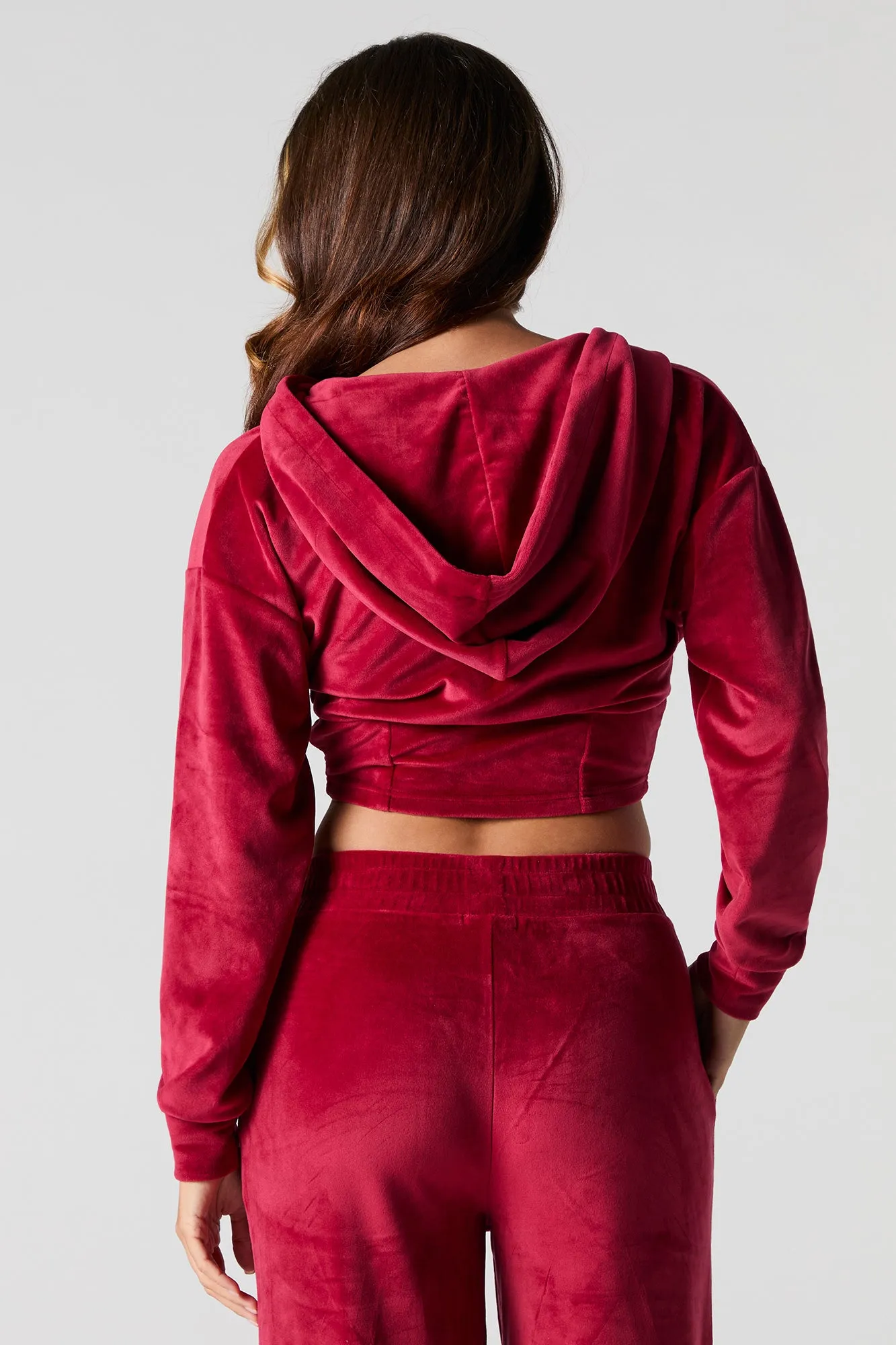 Velour Corset Style Zip-Up Hoodie