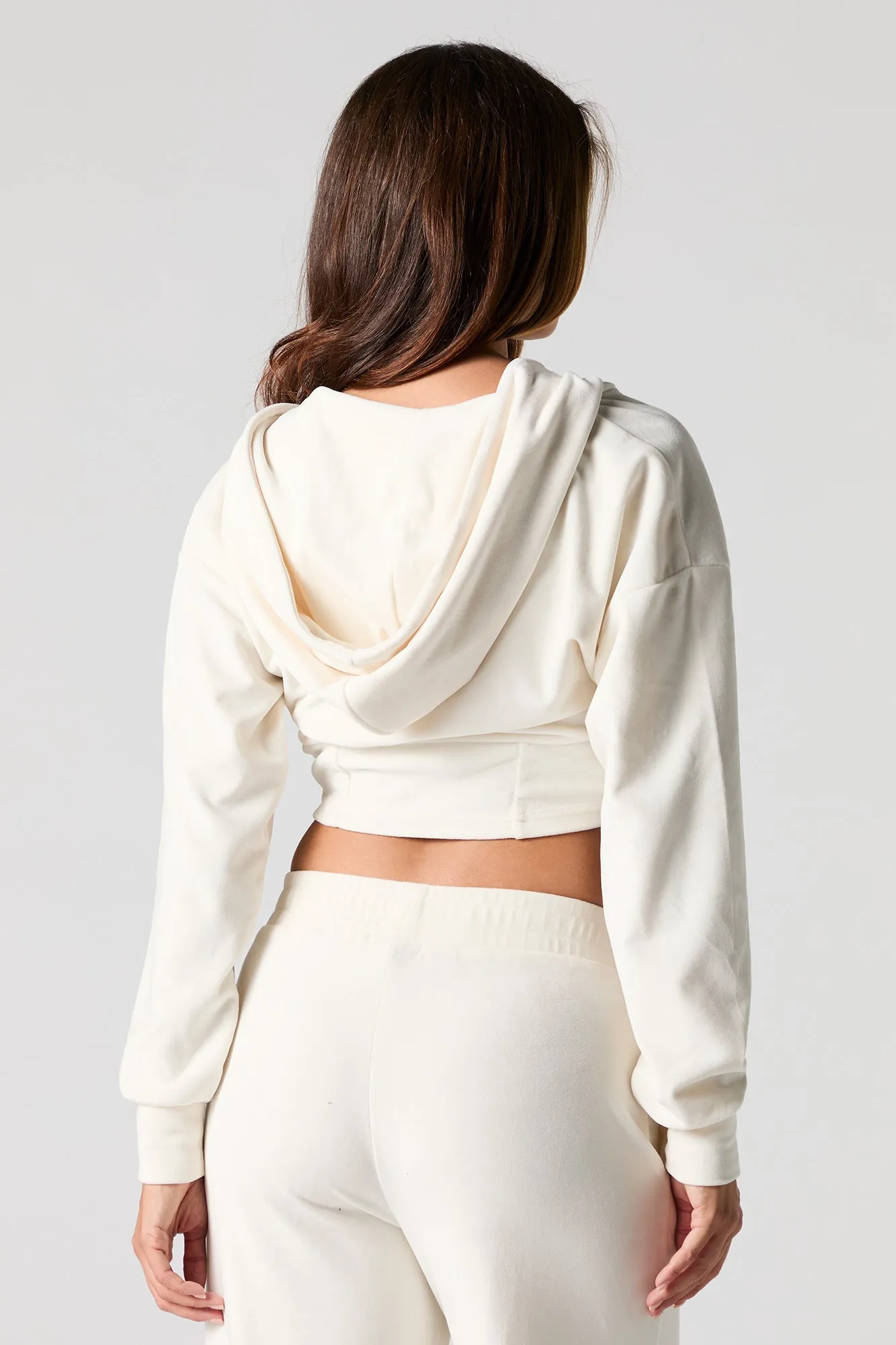 Velour Corset Style Zip-Up Hoodie