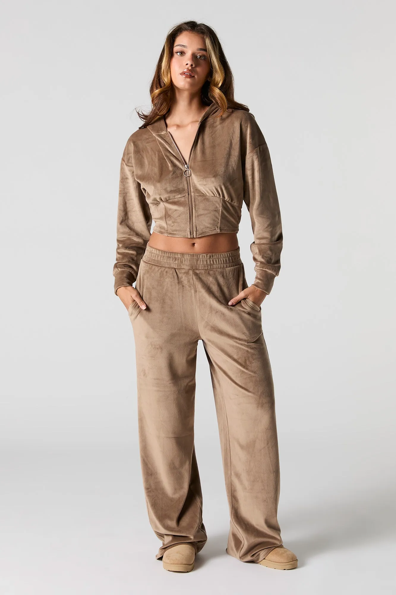 Velour Corset Style Zip-Up Hoodie